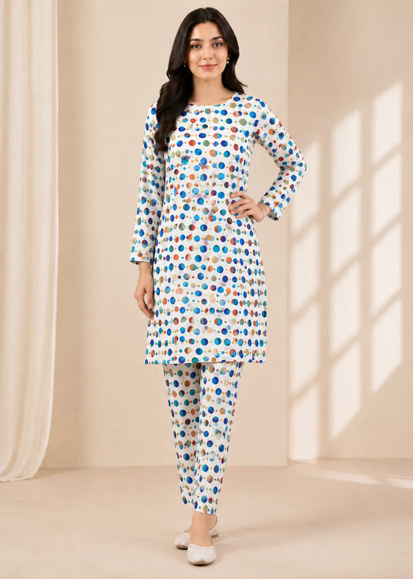 Vibrant Polka Dot Printed Co-Ord Set Unstitched