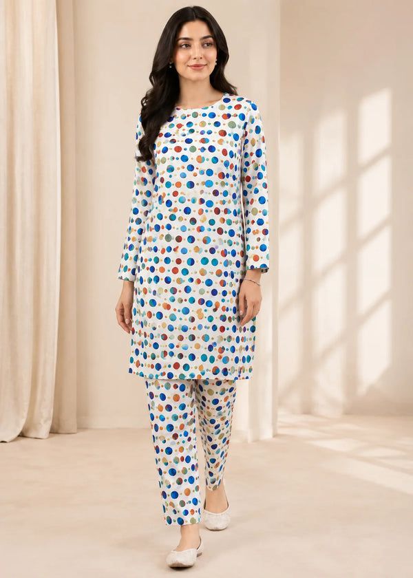 Vibrant Polka Dot Printed Co-Ord Set Unstitched
