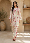 Beige& Red Polka Dot Embroidered Lawn Co-Ord Set