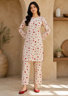 Beige& Red Polka Dot Embroidered Lawn Co-Ord Set