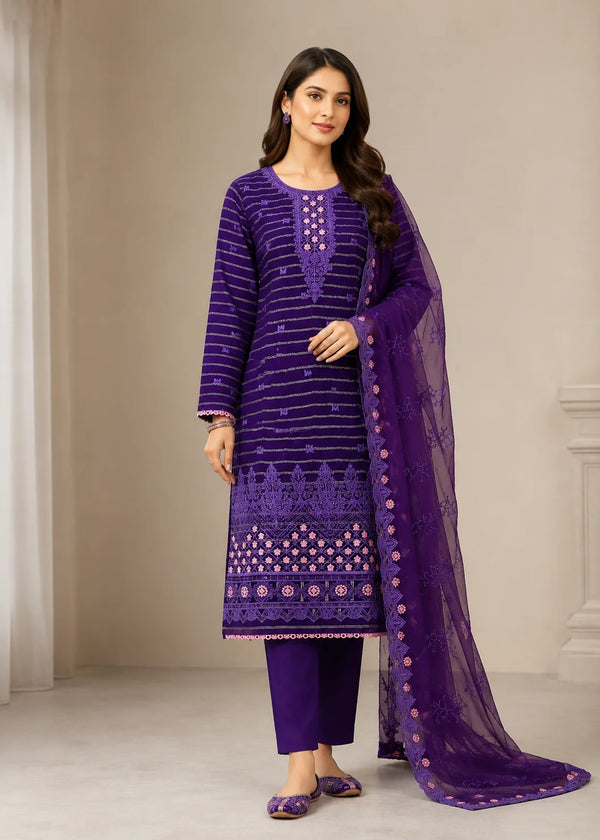 Premium Embroidered Linen 3PC Suit with Chiffon Dupatta
