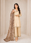 Beige Embroidered Raw Silk Kurta Set with Printed Dupatta