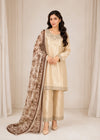 Beige Embroidered Raw Silk Kurta Set with Printed Dupatta