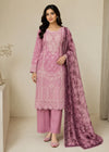 Mauve Embroidered Cotton Kurta Set with Printed Net Dupatta