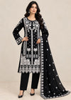 Elegant Black Embroidered Chiffon Kurta Set