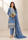 Sky Blue Embroidered Kurta Set with Printed Net Dupatta