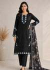 Elegant Black Embroidered Kurta Set with Printed Net Dupatta
