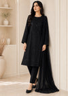 Elegant Black Embroidered Kurta Set with Chiffon Dupatta