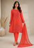 Coral Orange Sequin Embroidered Chiffon Kurta Set