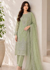 Sage Green Embroidered Kurta Set with Sequined Chiffon Dupatta