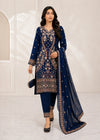 Navy Blue Embroidered Chiffon Kurta Set with Raw Silk Trousers