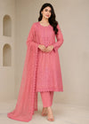 Embroidered Rose Pink Chiffon Kurta Set with Dupatta