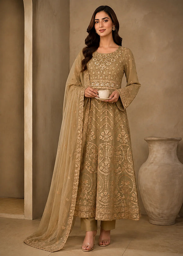 Sage Green Embroidered Maxi 3PC