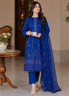 Navy Blue Embroidered Lawn Kurta Set with chiffon Dupatta