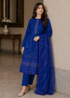 Navy Blue Embroidered Lawn Kurta Set with chiffon Dupatta