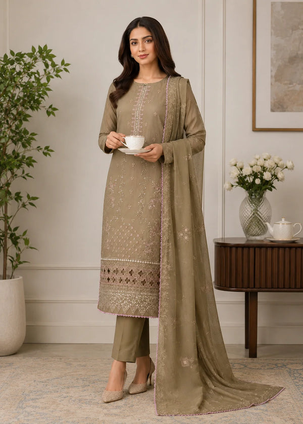 Caramel Brown Embroidered Cotton Kurta Set with Mirror Work