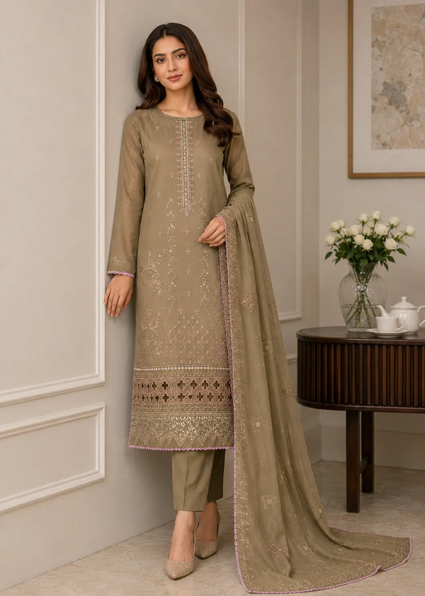 Caramel Brown Embroidered Cotton Kurta Set with Mirror Work