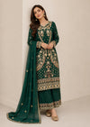 Elegant Forest Green Embroidered Chiffon Kurta Set with Dupatta