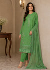 Lime Green Embroidered Lawn Cotton Kurta Set with Chiffon Dupata