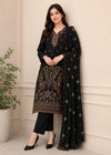 Black Aura Embroidered Cotton Kurta Set with Chiffon Dupatta