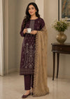 Embroidered Purple Kurta Set with Beige Chiffon Dupatta