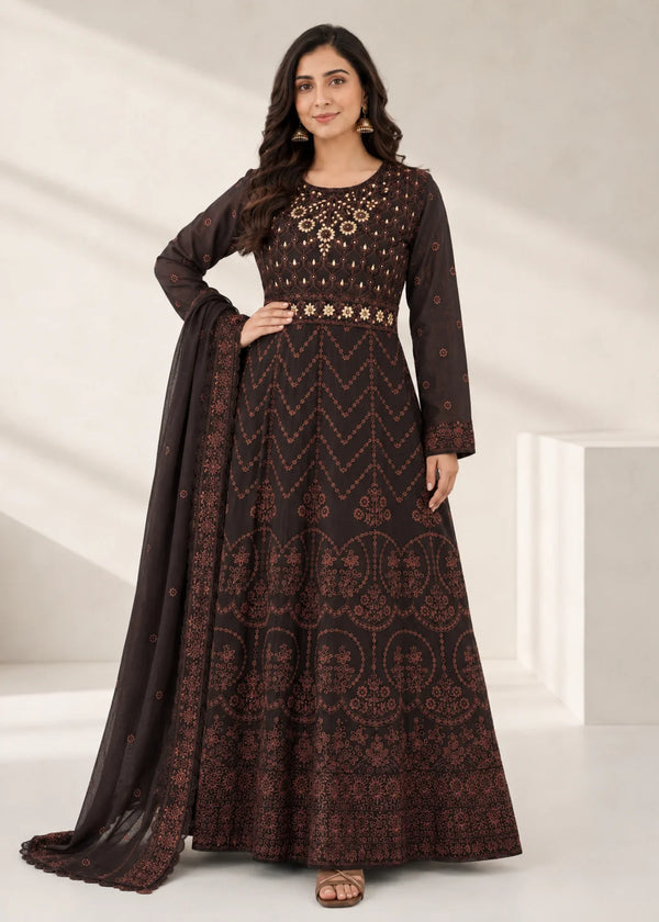 Chestnut Charm Sequin Embroidered Maxi 3PC