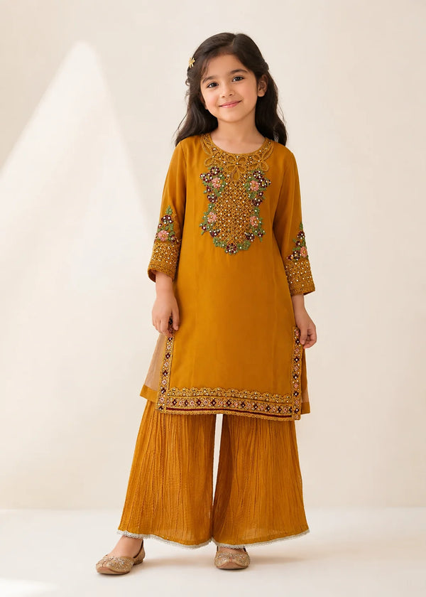 Mustard Chiffon Kids Festive 2-PC Sharara