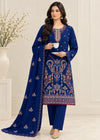 Embroidered Navy Blue Lawn Kurta Set with Chiffon Dupatta