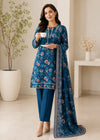 Teal Floral Printed Lawn Kurta Set with Dupatta
