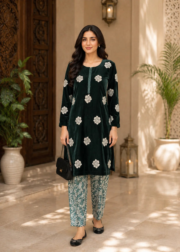 Dark Green – Luxury Velvet 2PC Kurta