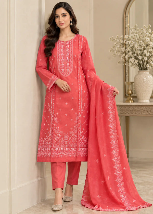 Sunveil Bloom – Premium Embroidered Lawn 3PC Dress with chiffon Dupatta