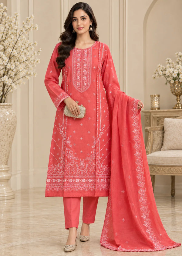 Sunveil Bloom – Premium Embroidered Lawn 3PC Dress with chiffon Dupatta