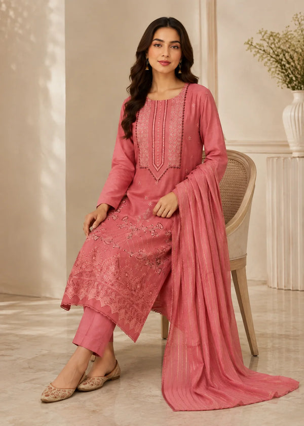 Summer Bloom – Premium Embroidered Lawn 3PC Dress with Lawn Dupatta