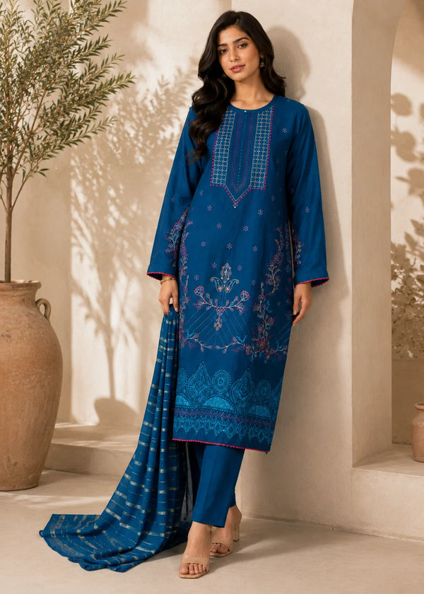 Lagoon Bloom – Blue Premium Embroidered Lawn 3PC Kurta Set