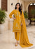 Mustard Embroidered Cotton Kurta Set with Striped Dupatta