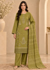 Olive Green Embroidered Cotton Kurta Set with Dupatta
