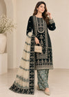 Deep Dark Green Velvet Embroidered Suit with Jamawar Trouser