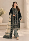 Deep Dark Green Velvet Embroidered Suit with Jamawar Trouser