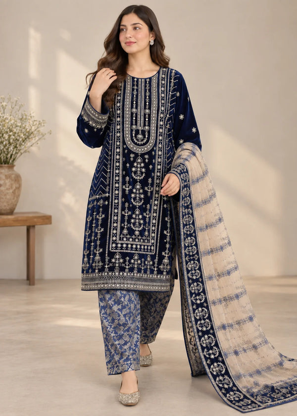Zehra Deep Navy Velvet Luxe Occasion Wear