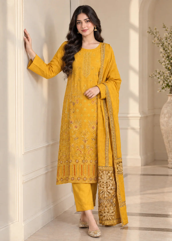 Elegant Mustard Embroidered Kurta Set with Dupatta