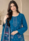 Teal Embroidered Cotton Kurta Set with Dupatta