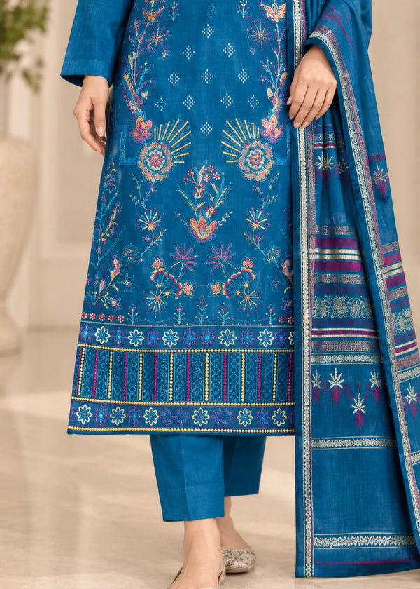 Teal Embroidered Cotton Kurta Set with Dupatta