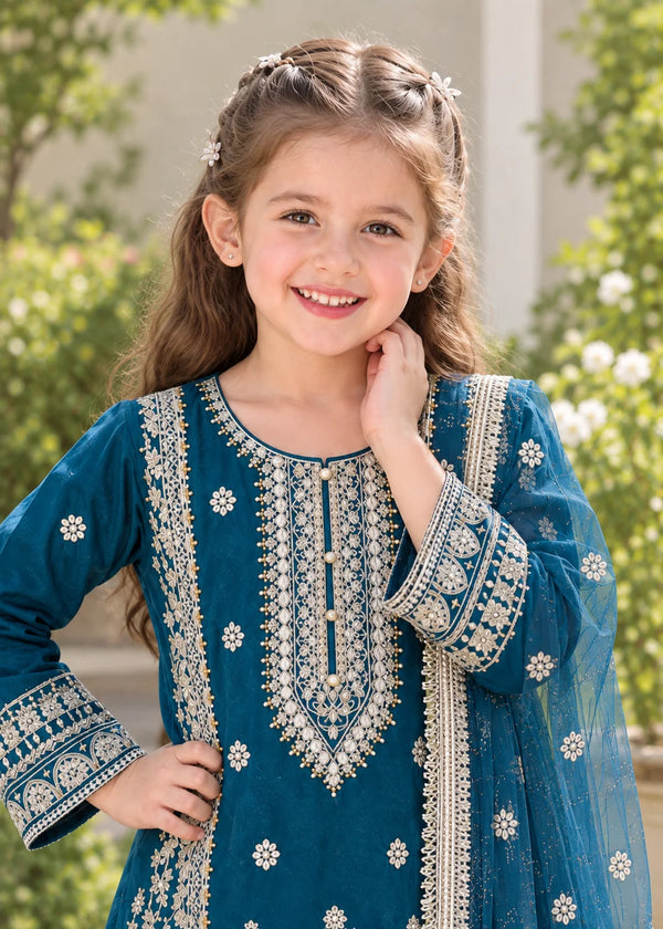 Teal Blossom – Elegant Kids Party Wear Set
