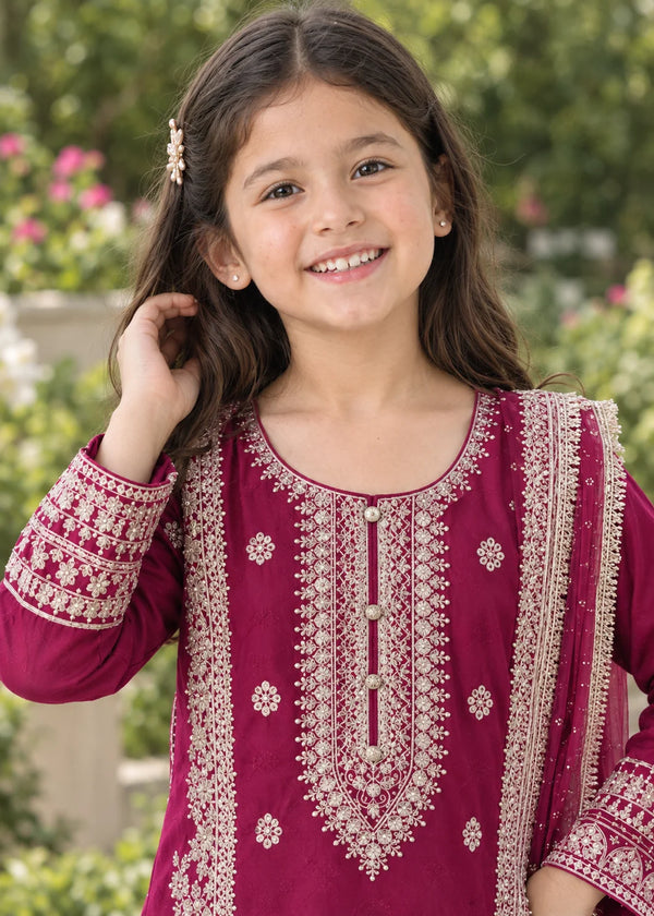 Mini Gul Magenta – Embroidered Chiffon Kurta Set