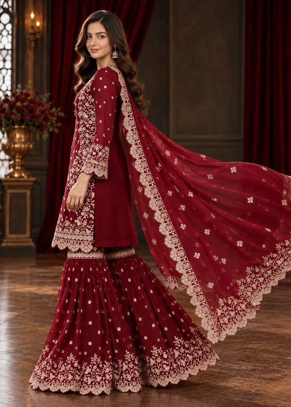 Rang-o-Noor — Laal Anmol Maroon Festive Gharara