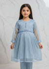 Embellished Powder Blue Sheesha Silk Short Frock