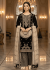Black Luxe Embroidered Velvet 3-Pc Set with Net Dupatta & Jamawar Shalwar