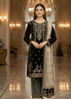 Black Luxe Embroidered Velvet 3-Pc Set with Net Dupatta & Jamawar Shalwar
