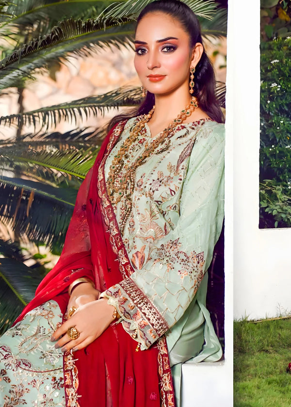 Tea Green Organza – Fully Embroidered 3 PC Set