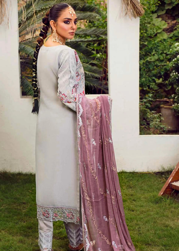 Luxury Pastel Grey Organza Embroidered 3 PC